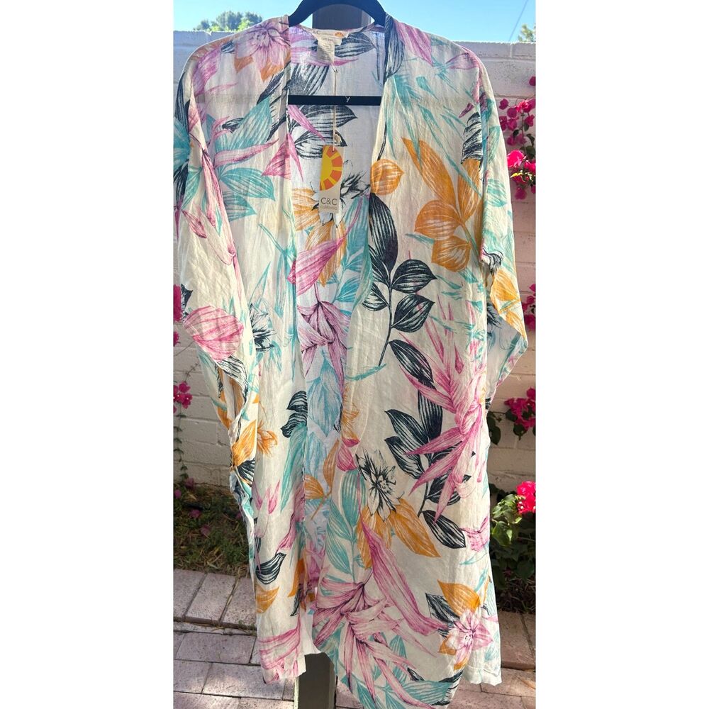 NEW! C&C California Women's Swim Cover Up Resort Tropical 100% Linen OSFM NWT